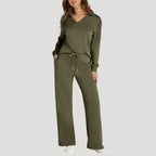 Women's knitted V-neck lounge set with wide-leg trousers