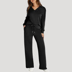 Women's knitted V-neck lounge set with wide-leg trousers