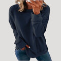 Women's oversized plain long-sleeve sweater with crew neckline and curved hem