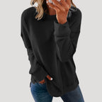 Women's oversized plain long-sleeve sweater with crew neckline and curved hem
