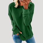 Women's oversized plain long-sleeve sweater with crew neckline and curved hem