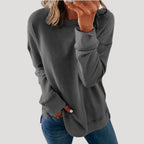 Women's oversized plain long-sleeve sweater with crew neckline and curved hem