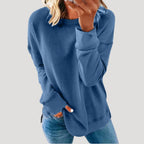 Women's oversized plain long-sleeve sweater with crew neckline and curved hem