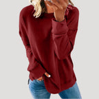 Women's oversized plain long-sleeve sweater with crew neckline and curved hem