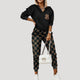 Women's hooded tracksuit set with patterned panels and joggers