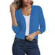 Women's cropped open cardigan with V-neckline and three-quarter sleeves