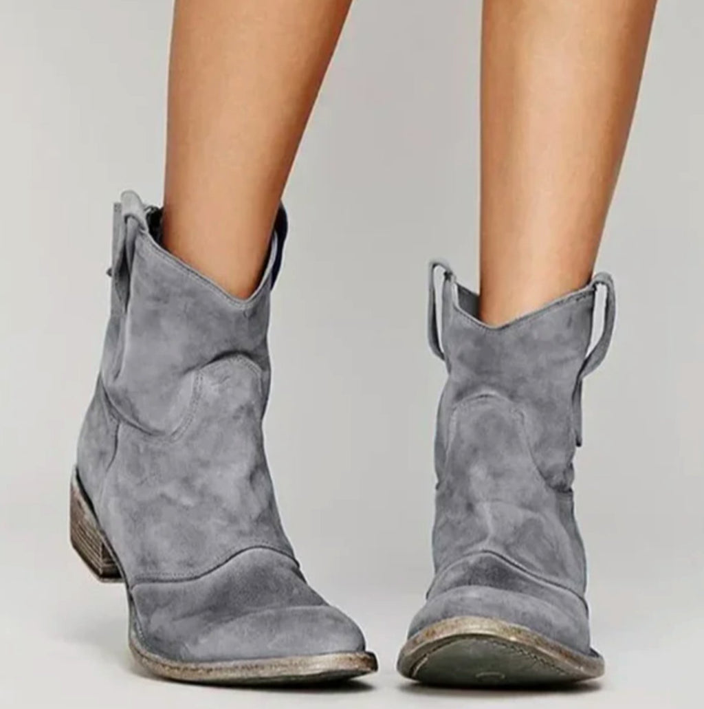 Women's Western ankle boots with pull tabs and low block heels