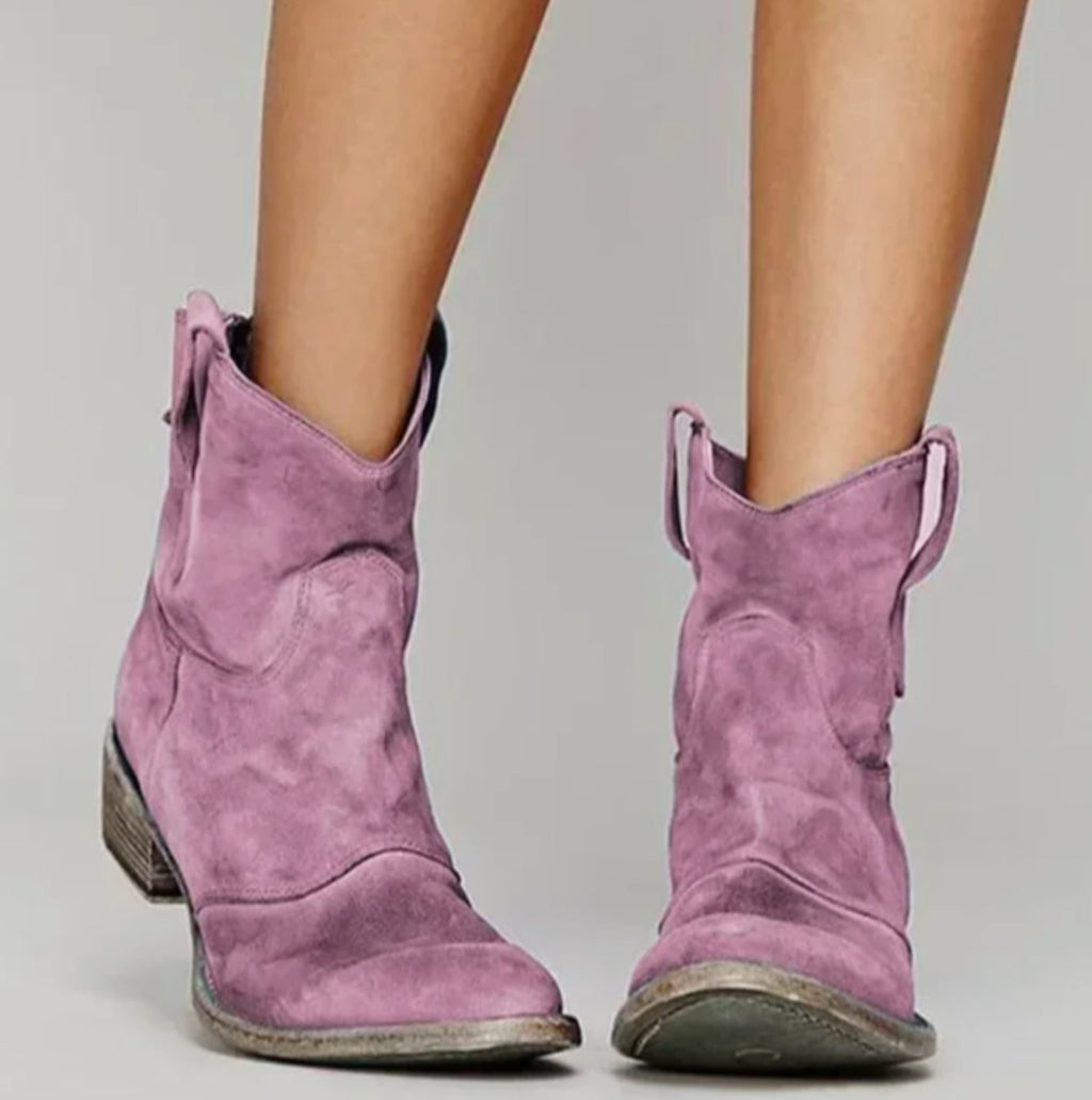 Women's Western ankle boots with pull tabs and low block heels