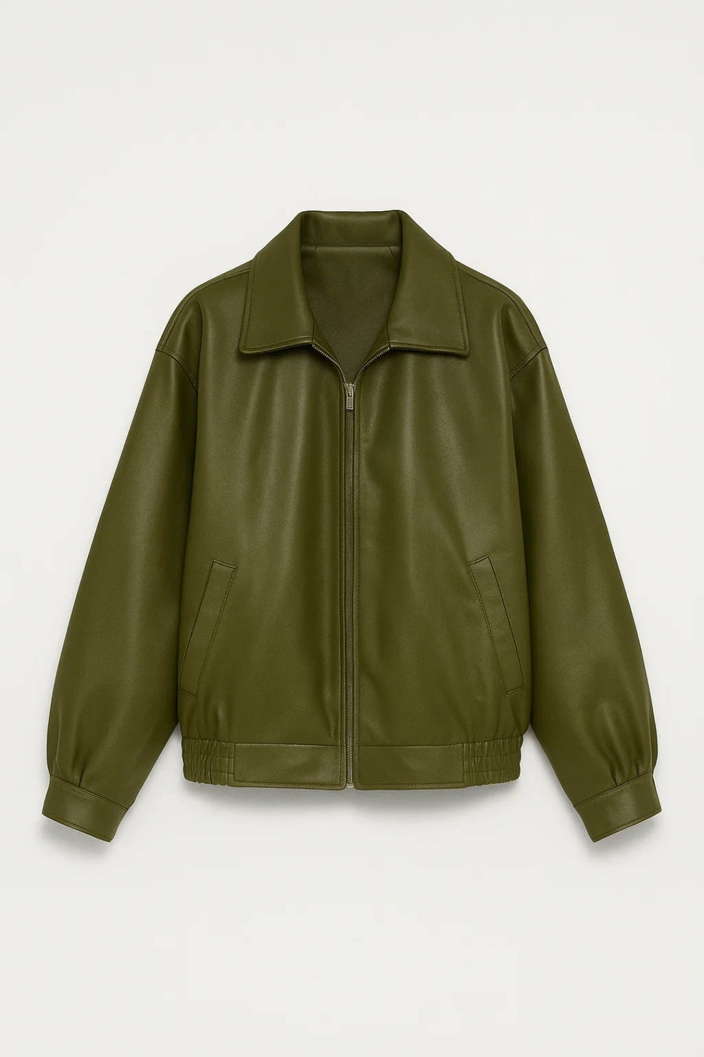 Women's oversized faux leather jacket with wide collar