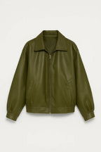 Women's oversized faux leather jacket with wide collar