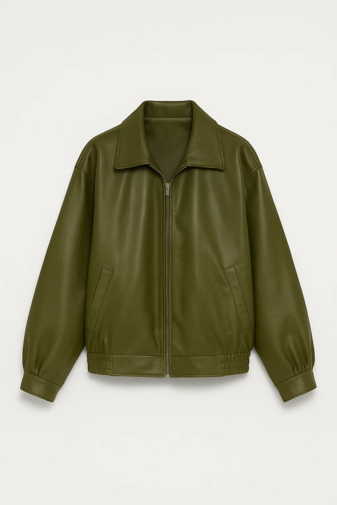 Women's oversized faux leather jacket with wide collar