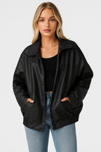 Women's oversized faux leather jacket with wide collar