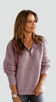 Women's knitted half-zip jumper with mock neck and long sleeves