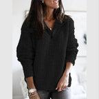 Women's knitted half-zip jumper with mock neck and long sleeves