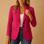 Women's fitted blazer with notched lapels and buttoned flap pockets