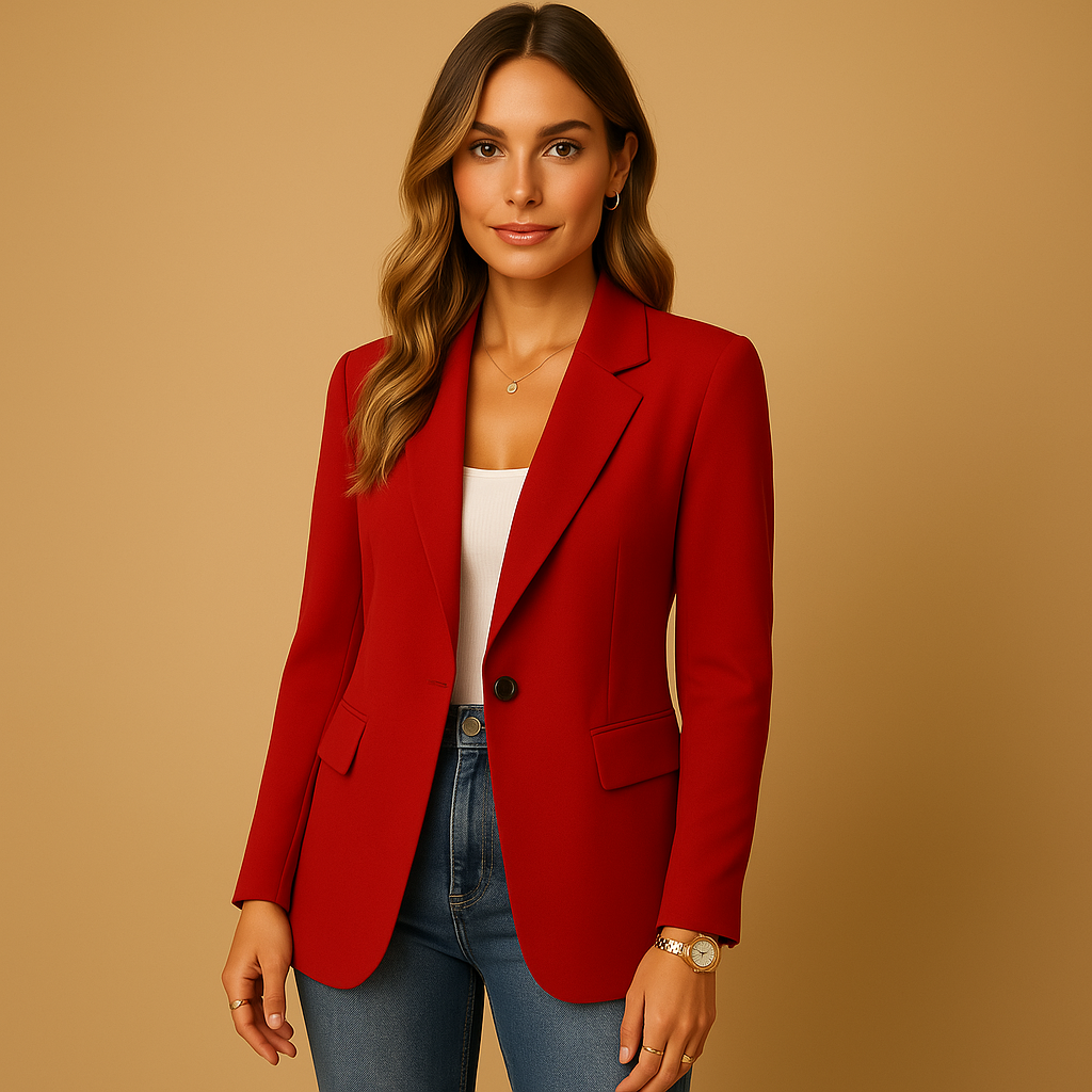 Women's fitted blazer with notched lapels and buttoned flap pockets