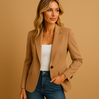Women's fitted blazer with notched lapels and buttoned flap pockets