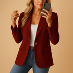 Women's fitted blazer with notched lapels and buttoned flap pockets
