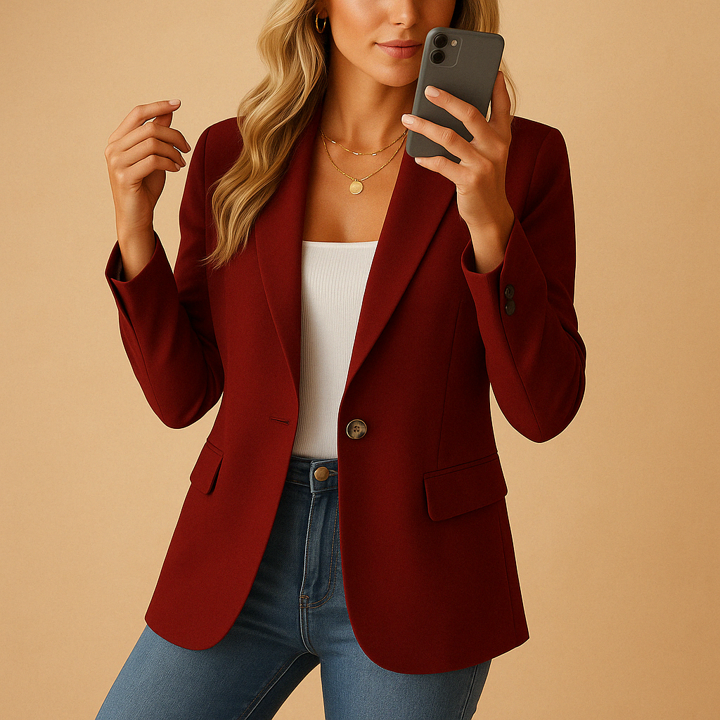 Women's fitted blazer with notched lapels and buttoned flap pockets