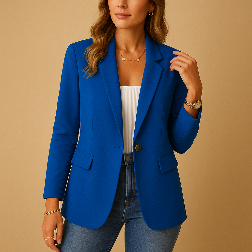 Women's fitted blazer with notched lapels and buttoned flap pockets
