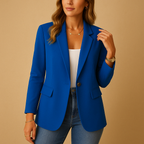 Women's fitted blazer with notched lapels and buttoned flap pockets