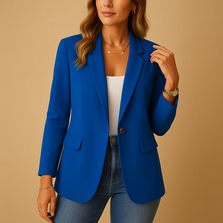 Women's fitted blazer with notched lapels and buttoned flap pockets