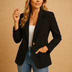 Women's fitted blazer with notched lapels and buttoned flap pockets
