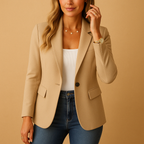 Women's fitted blazer with notched lapels and buttoned flap pockets