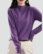 Women's long-sleeve mock neck jumper with ribbed cuffs