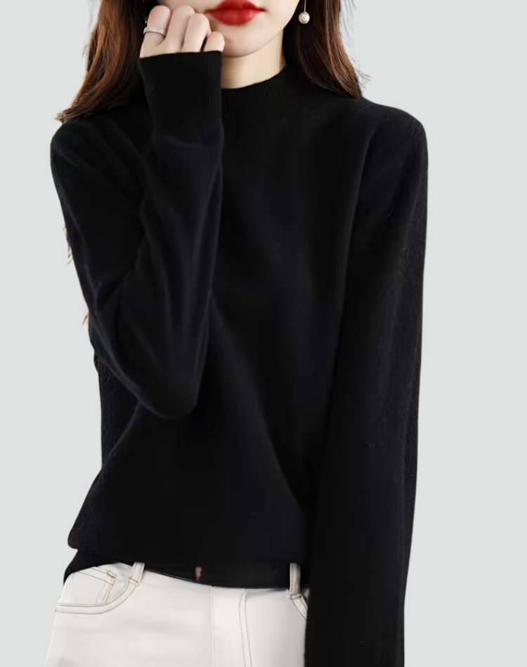 Women's long-sleeve mock neck jumper with ribbed cuffs