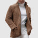 Men's chunky knitted cardigan with stand-up collar, buttons and patch pockets