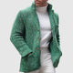 Men's chunky knitted cardigan with stand-up collar, buttons and patch pockets