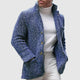 Men's chunky knitted cardigan with stand-up collar, buttons and patch pockets