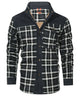 Men's checked jacket with stand collar, long sleeves and button front