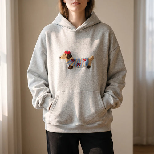 Daxley  - Oversized White Hoodie With Dog Motif Weekend Lounging