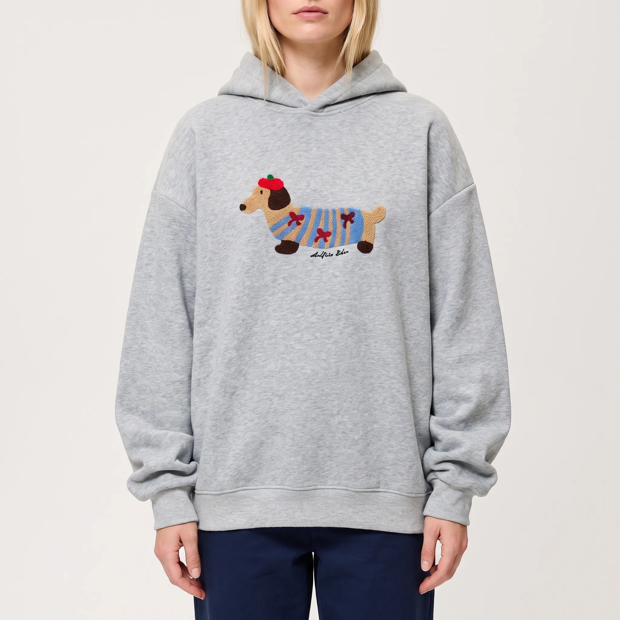 Daxley  - Oversized White Hoodie With Dog Motif Weekend Lounging