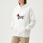 Daxley  - Oversized White Hoodie With Dog Motif Weekend Lounging
