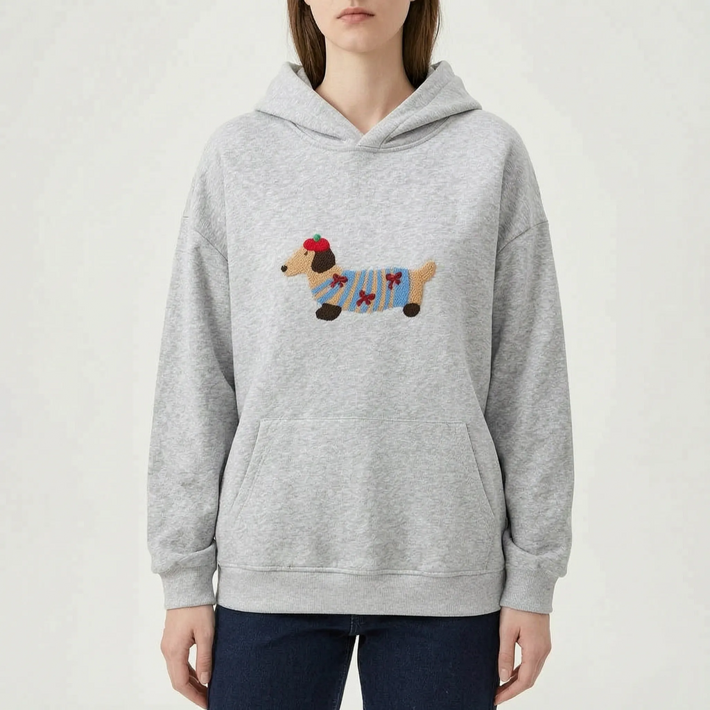 Daxley  - Oversized White Hoodie With Dog Motif Weekend Lounging