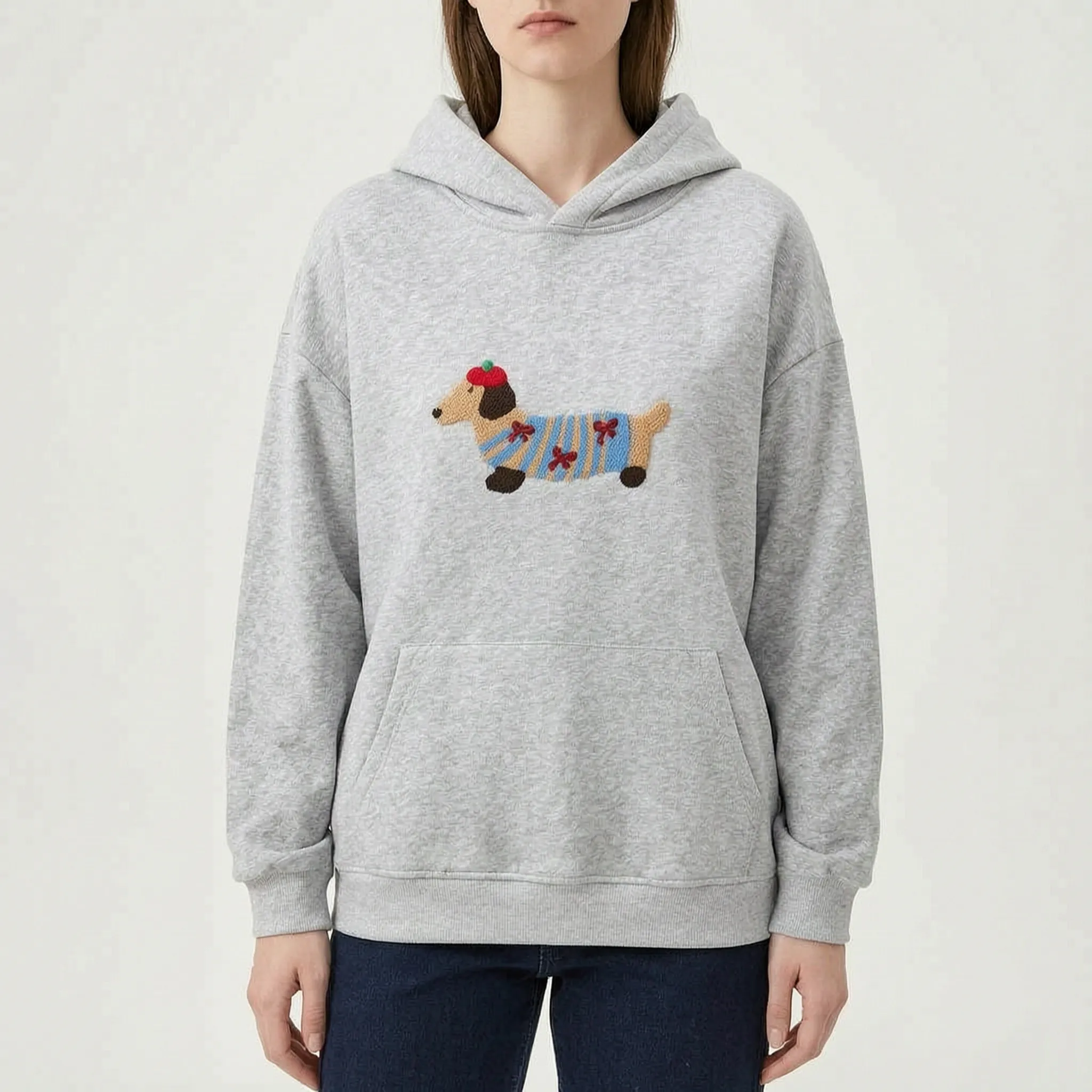 Daxley  - Oversized White Hoodie With Dog Motif Weekend Lounging