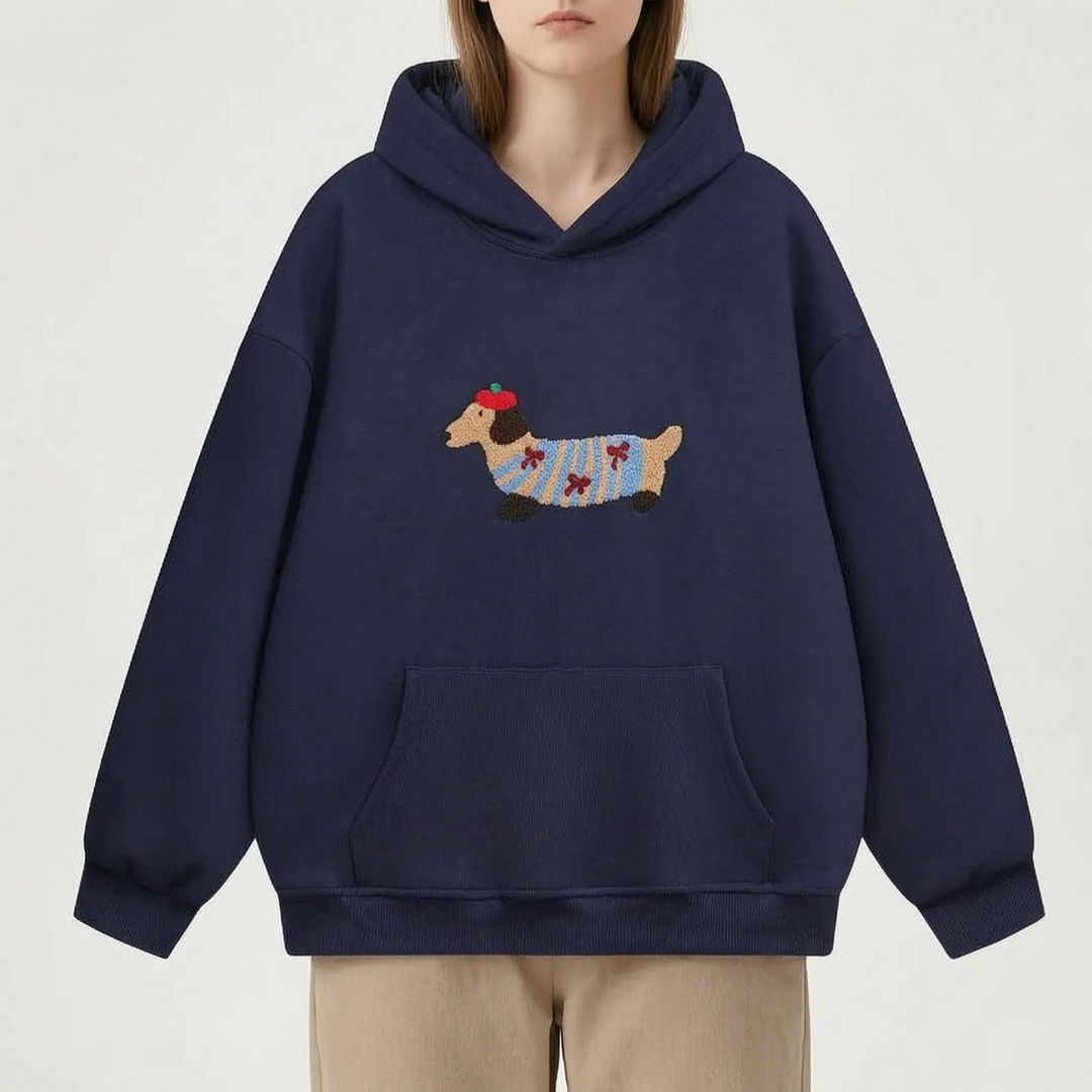 Daxley  - Oversized White Hoodie With Dog Motif Weekend Lounging