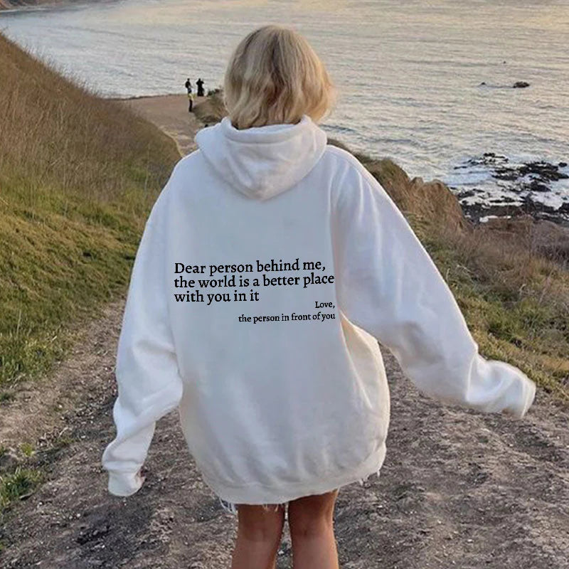 Unisex pullover hoodie with hood and printed back message