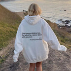 Unisex pullover hoodie with hood and printed back message
