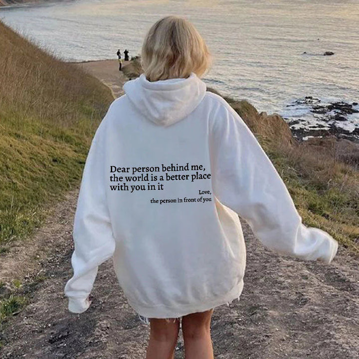 Unisex pullover hoodie with hood and printed back message