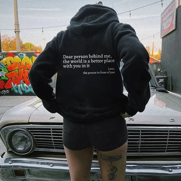 Unisex pullover hoodie with hood and printed back message