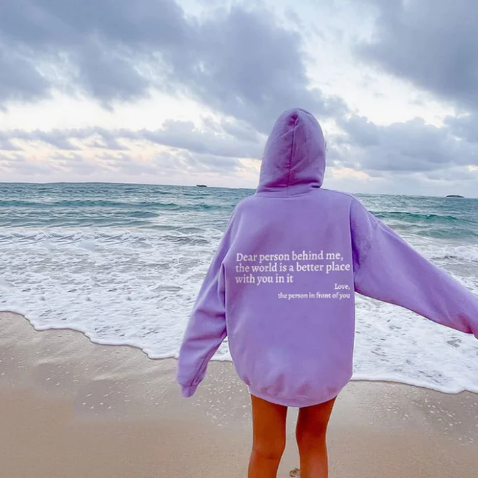 Unisex pullover hoodie with hood and printed back message