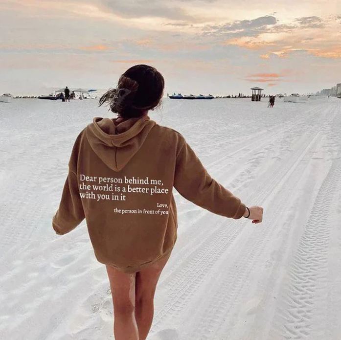 Unisex pullover hoodie with hood and printed back message