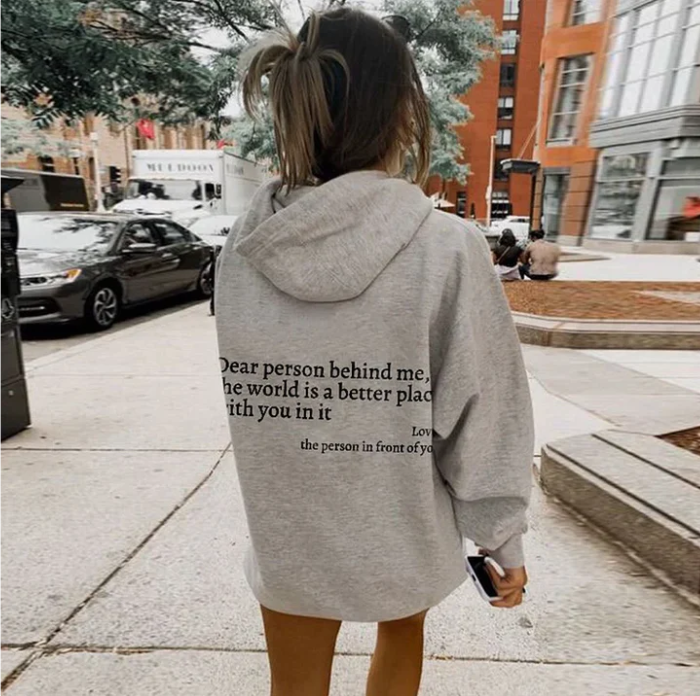 Unisex pullover hoodie with hood and printed back message