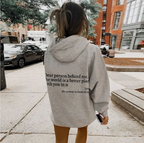 Unisex pullover hoodie with hood and printed back message