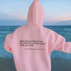 Unisex pullover hoodie with hood and printed back message