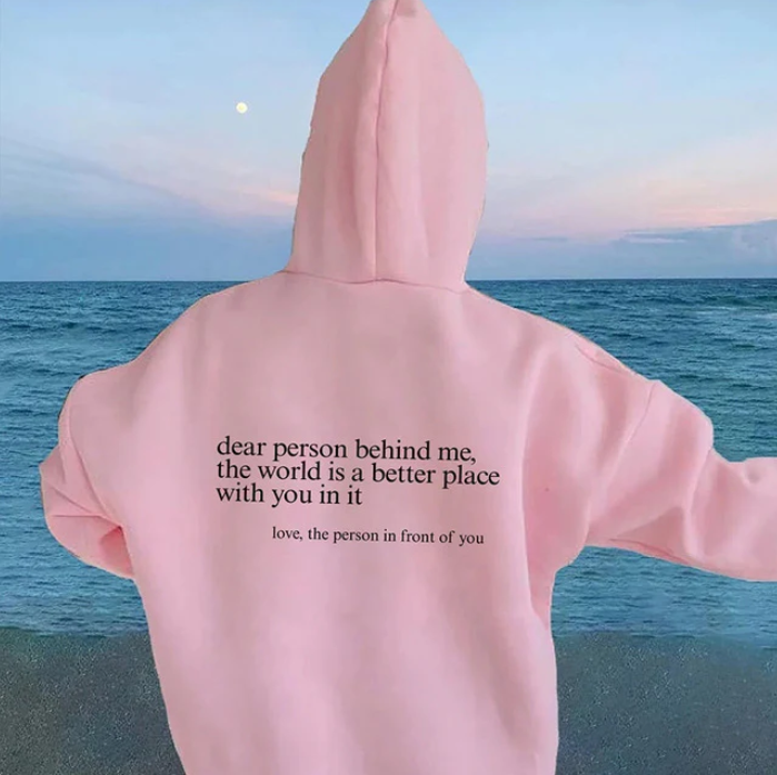 Unisex pullover hoodie with hood and printed back message